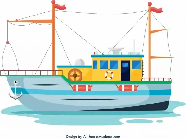 marine ship icon colorful flat sketch