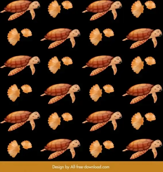 marine species pattern tortoise shells icons repeating design