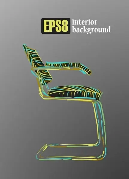 chair interior background colorful handdrawn 3d sketch