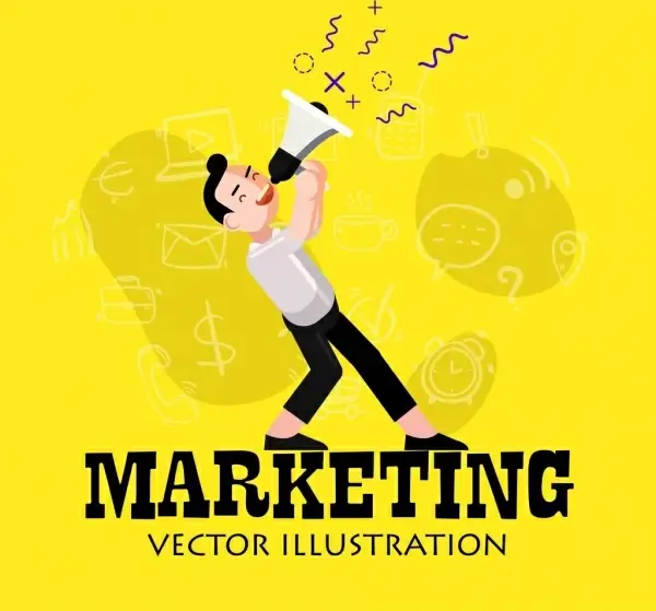 marketing background man megaphone icons cartoon character
