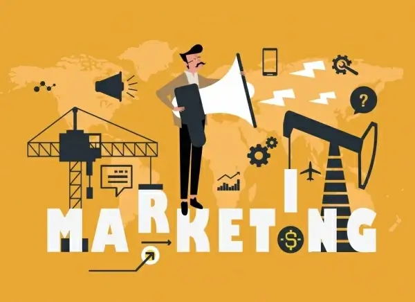 marketing background man megaphone industrial business elements icons