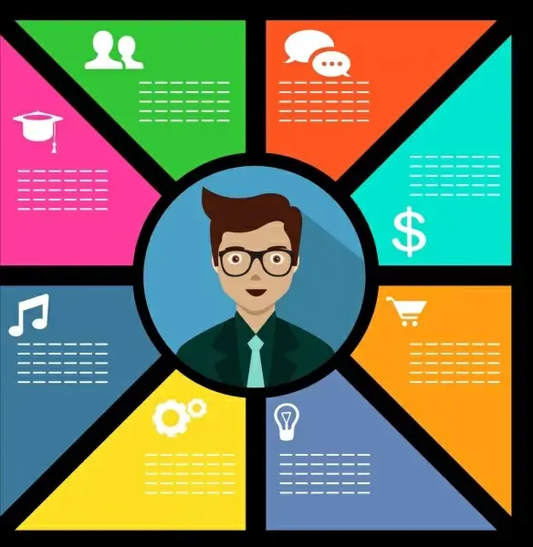 marketing concept infographic colored flat design businessman icon