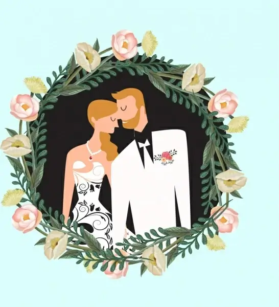 marriage background groom bride rose wreath icons decor