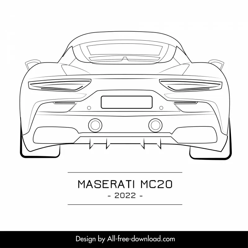 maserati mc20 2022 car model advertising template flat handdrawn back view outline symmetric design 