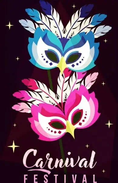 mask carnival banner sparkling classical design owl icon