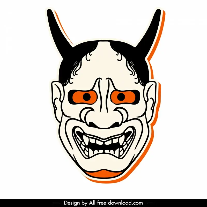 mask japan icon flat symmetric classical handdrawn frightening face outline  