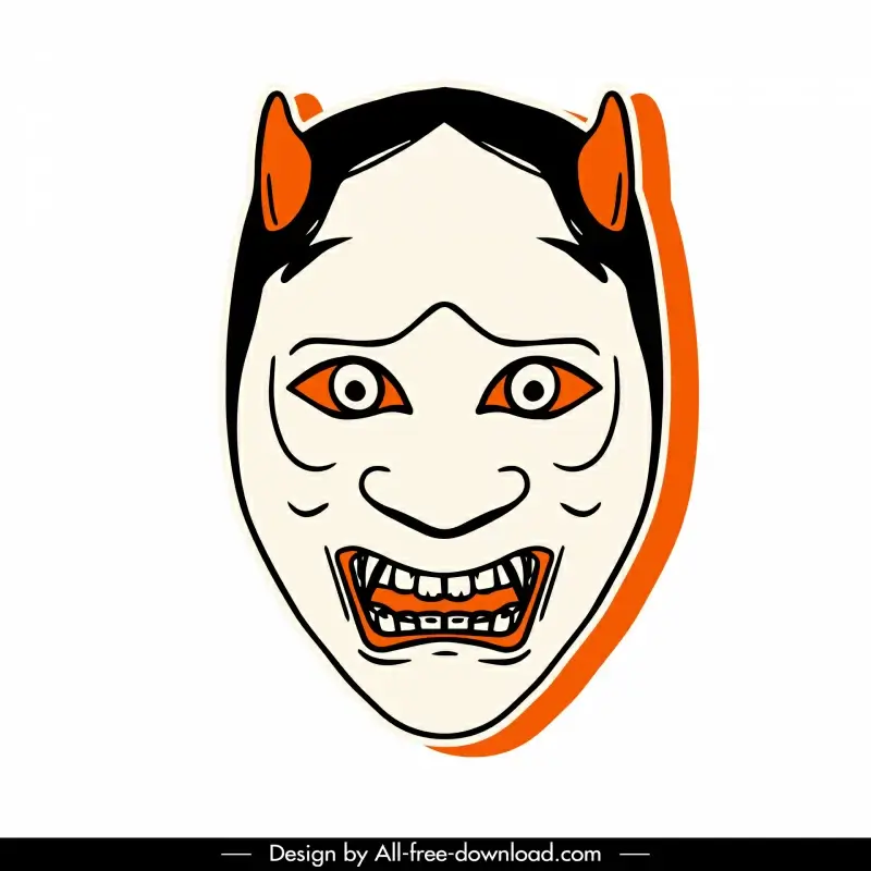 mask japan icon flat symmetric handdrawn frightening devil sketch 
