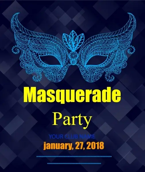 masquerade party banner mask icon dark colored design