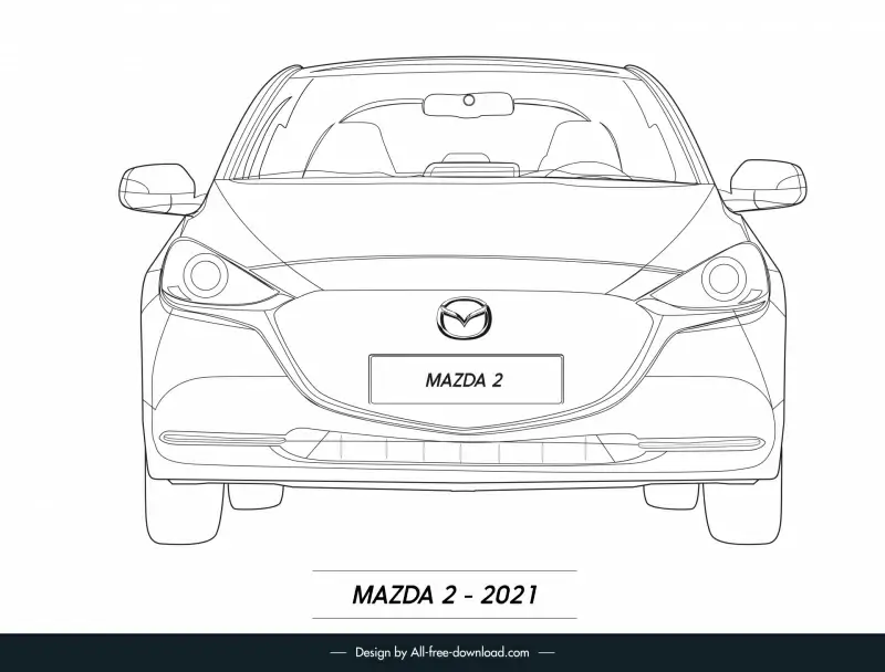 mazda 2 2021 car model icon flat black white symmetric front view outline