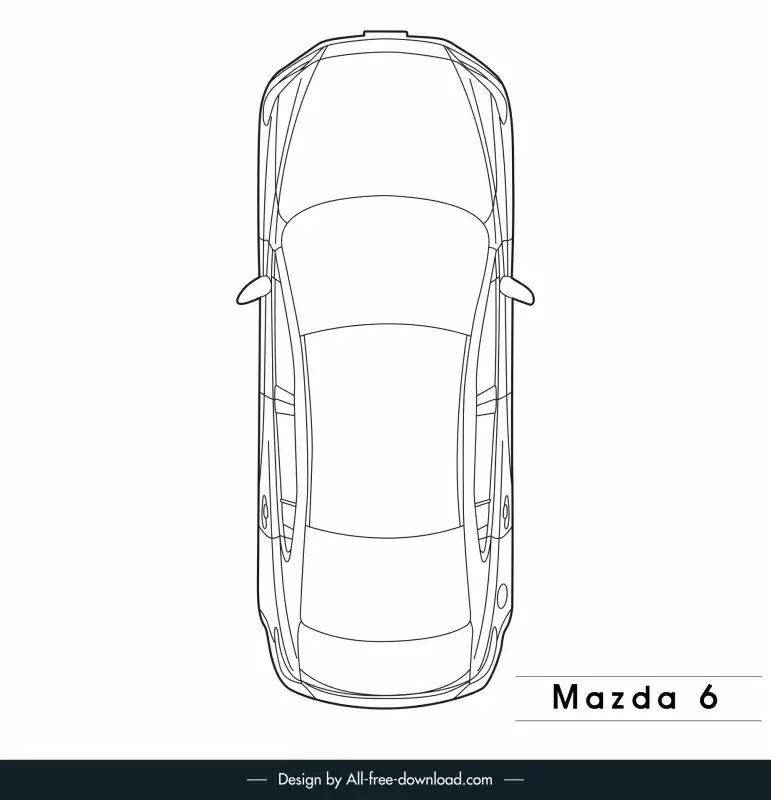 mazda 6 car advertising banner flat handdrawn black white top view outline  