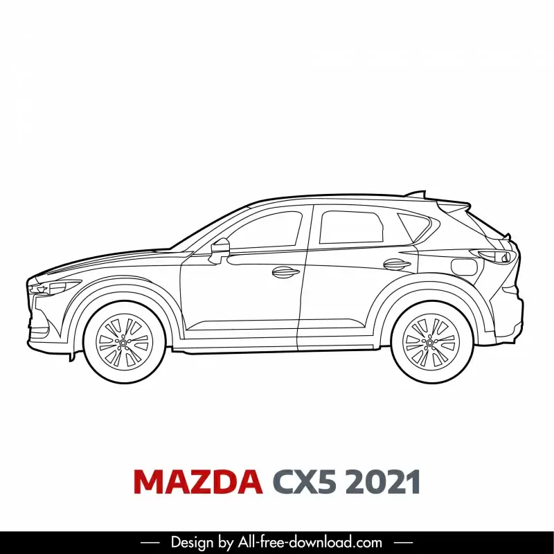mazda cx5 2021 car model icon flat handdrawn side view outline  