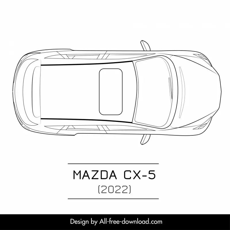 mazda cx5 2022 advertising poster template top view sketch flat black white handdrawn design 