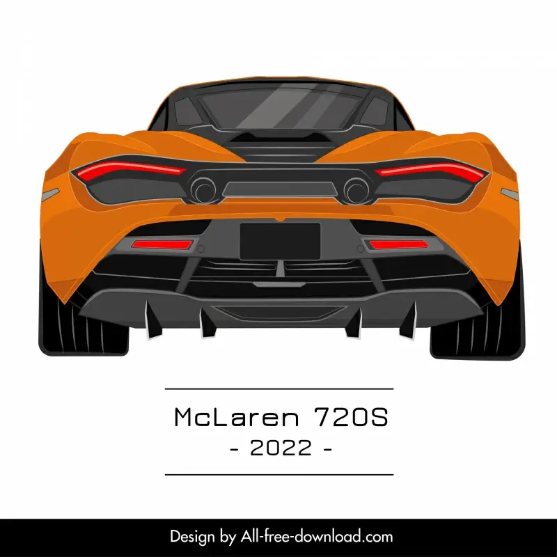 mclaren 720s 2022 car model advertising template flat modern back view sketch