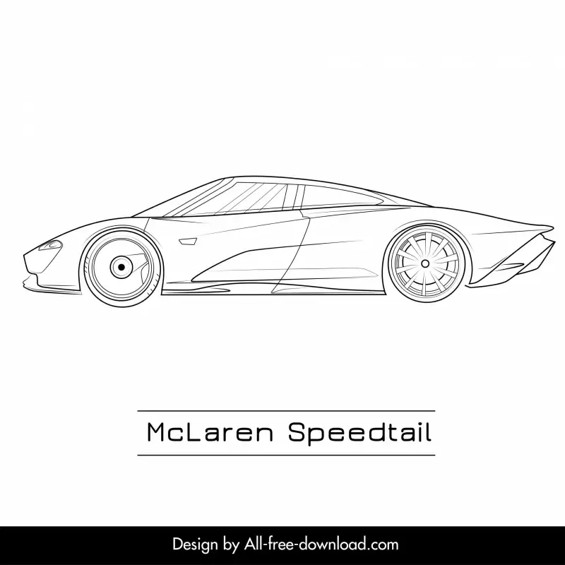 mclaren speedtail luxury car model template flat black white handdrawn side view outline