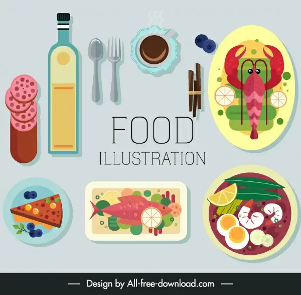 meal design elements colorful flat classic sketch