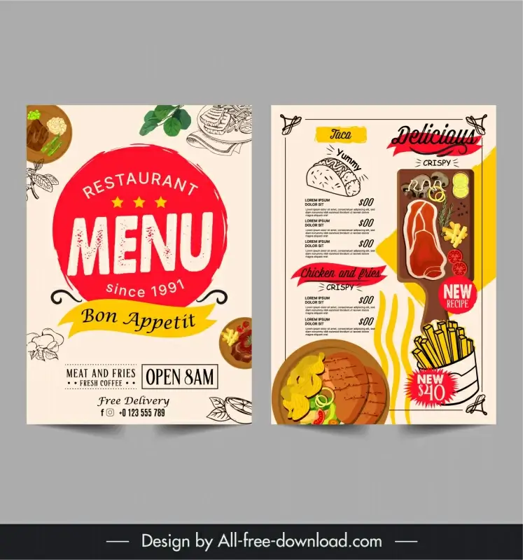 meat and chips restaurant menu  template classical design 