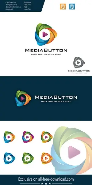 media button 3d logo design