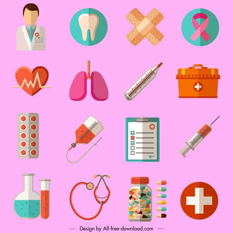 medical design elements colorful flat symbols sketch  