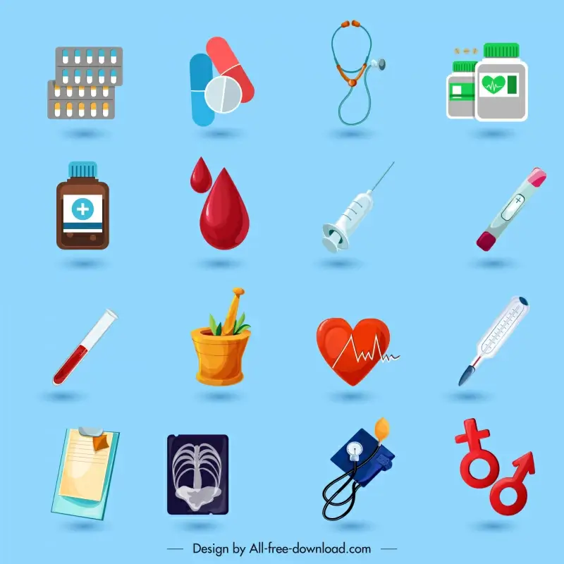 medical design elements colorful symbols sketch  