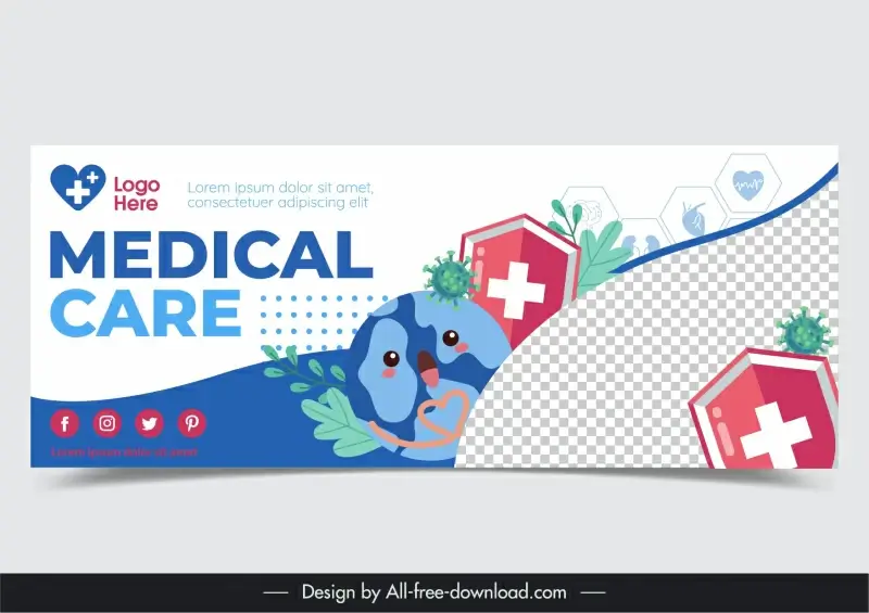 medical healthcare banner template stylized earth shield checkered