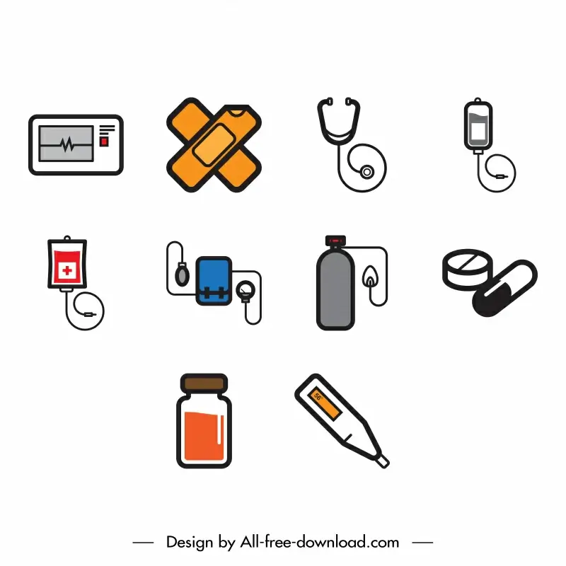 medical icons sets flat classic symbols sketch 
