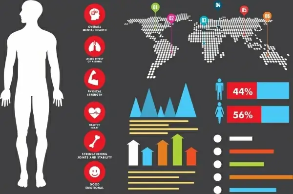medical infographic human silhouette map chart organ icons