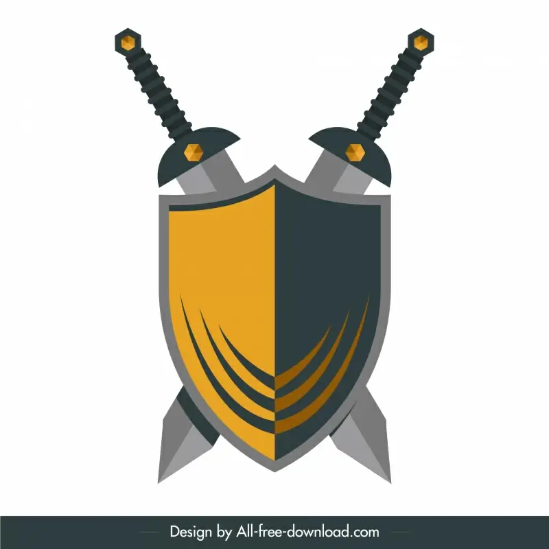 medieval design elements symmetric shield swords outline 