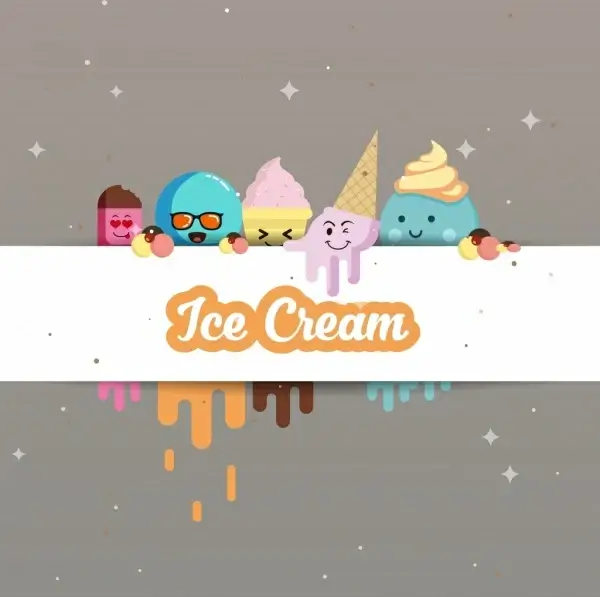 melting ice cream background cute stylized icons