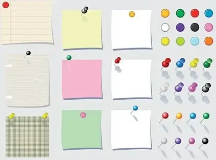 note paper and pin icons colorful design style