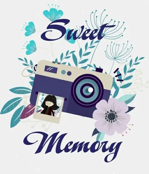 memory background flower camera icons decor