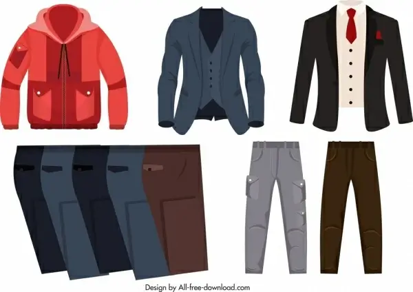 men outfits icons coat shirt trousers sketch