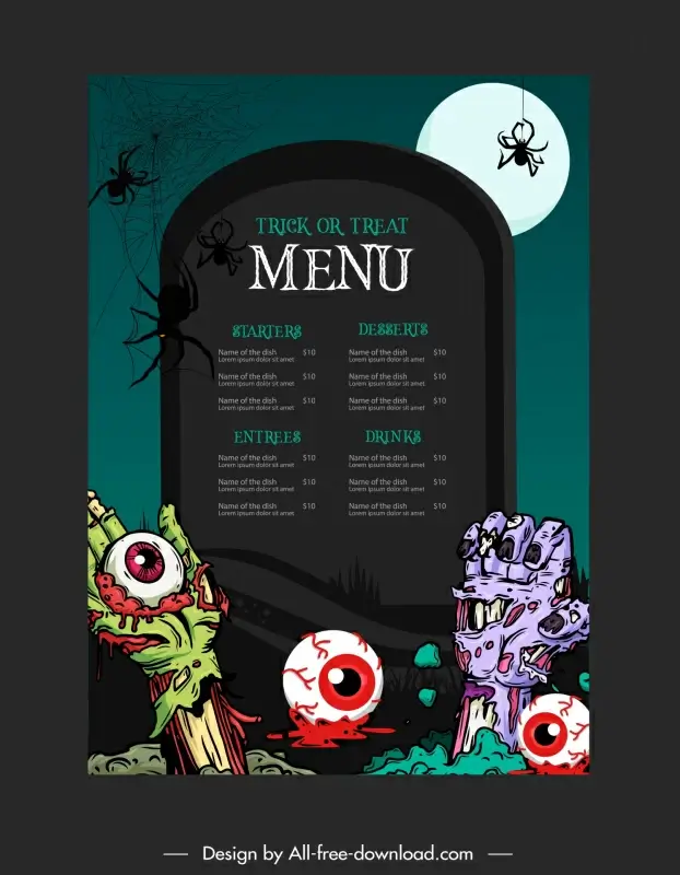 menu halloween template horrible bloody dead elements