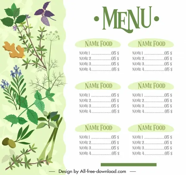 menu template bright colorful herb ingredients decor