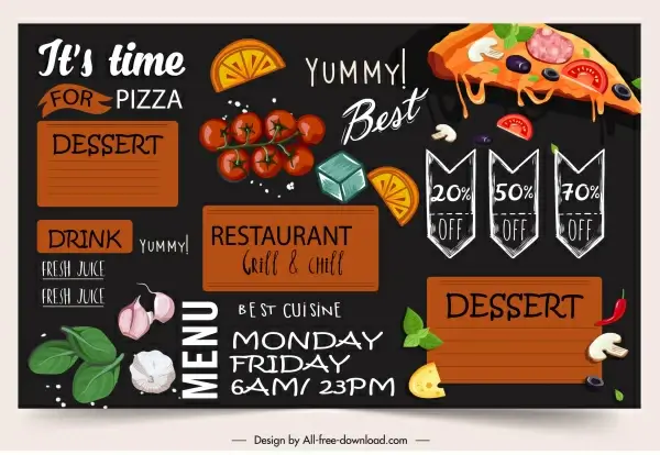menu template food ingredients sketch elegant colorful dark
