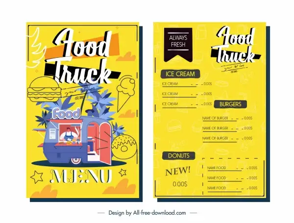 menu template food truck sketch colorful design