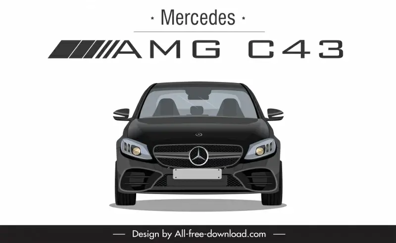 mercedes amg c43 2021 car model advertising banner symmetric front view sketch modern design 