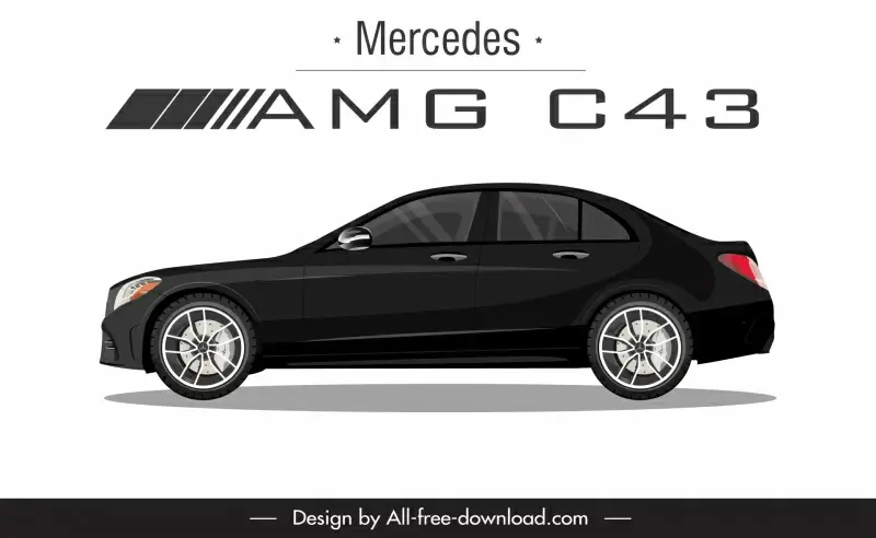 mercedes amg c43 2021 car model advertising template flat side view sketch modern design