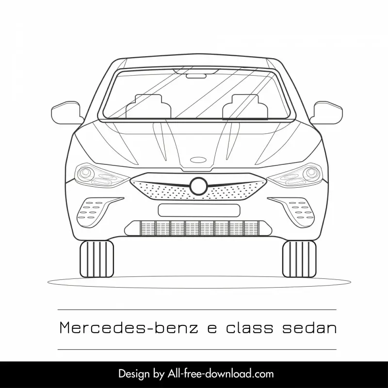 mercedes benz e class sedan 2022 car model icon handdrawn flat black white front view outline