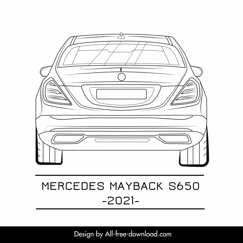 mercedes maybach s 650 2021 car advertising poster flat symmetric handdrawn back view outline
