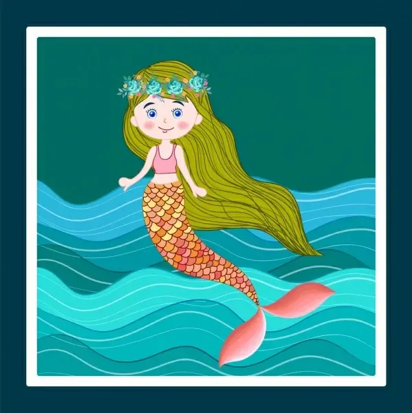 mermaid painting colored cartoon design