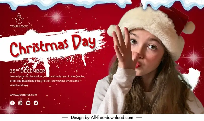  merry christmas day banner template cute girl sketch modern realistic design 