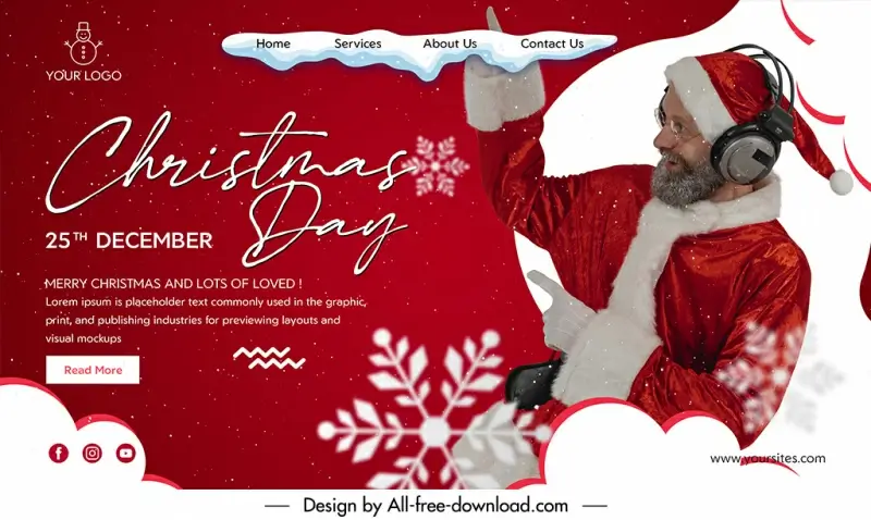merry christmas day landing page template funny santa claus sketch realistic dynamic design 