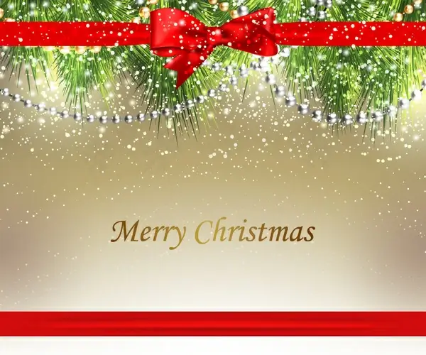 merry christmas decor with red bow and fir leaf