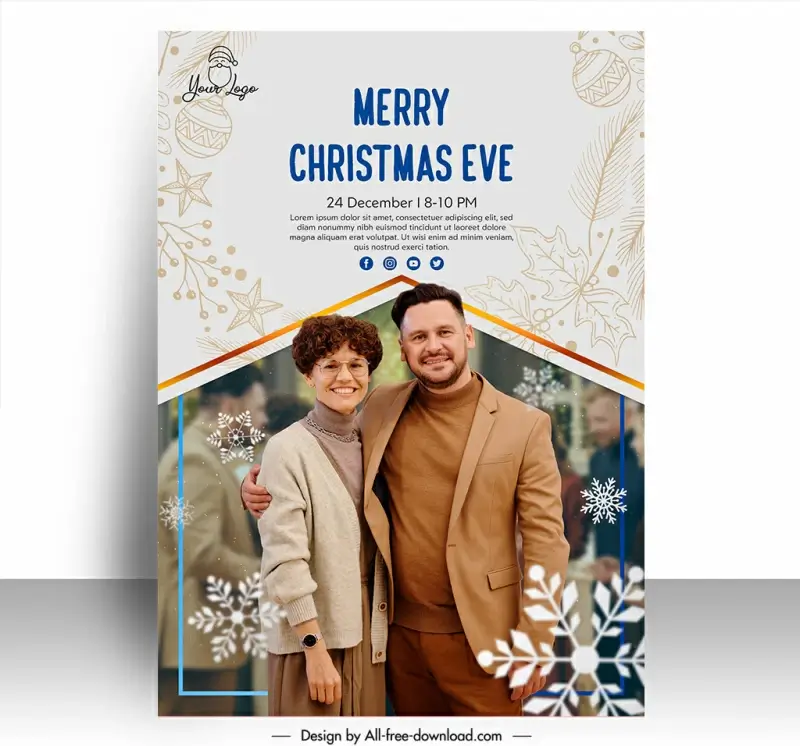 merry christmas eve poster template happy couple xmas elements sketch 