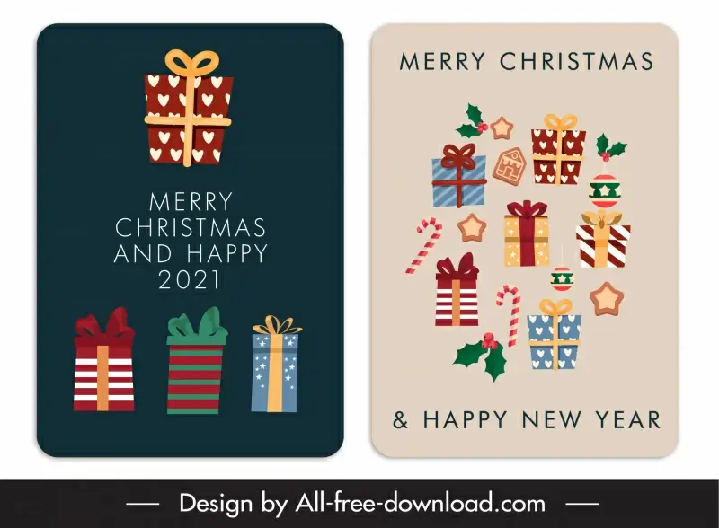 merry christmas greeting card template flat classical elegant christmas presents sketch