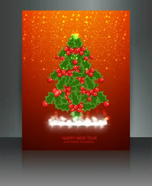 merry christmas tree brochure celebration bright colorful card vector