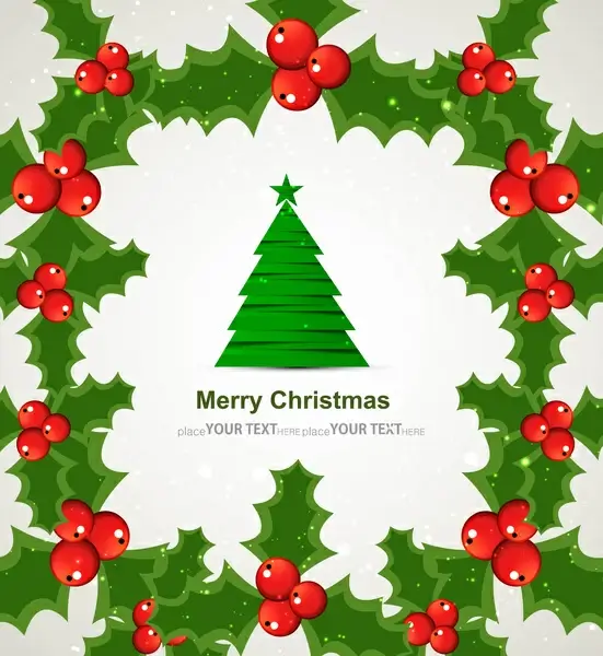 merry christmas tree celebration bright colorful card design vector