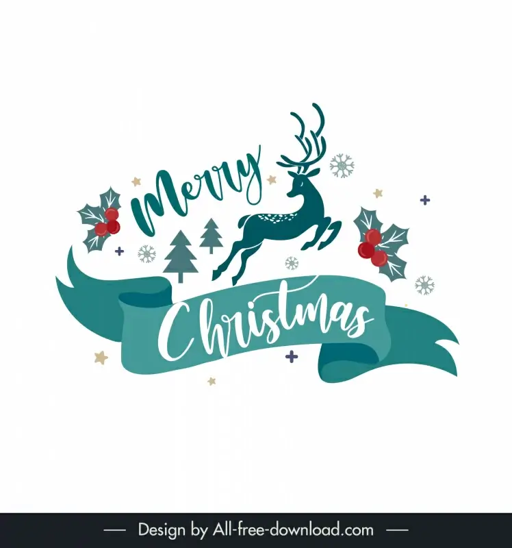 merry christmas typography template dynamic silhouette reindeer ribbon xmas elements decor