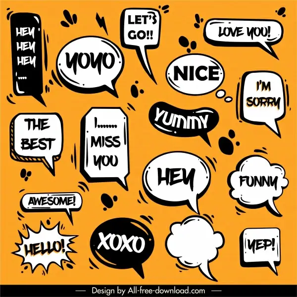 message speech bubbles icons classical dynamic handdrawn