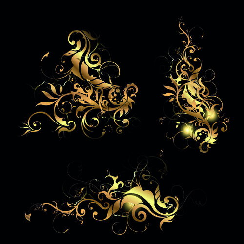 metallic floral golden ornament vector